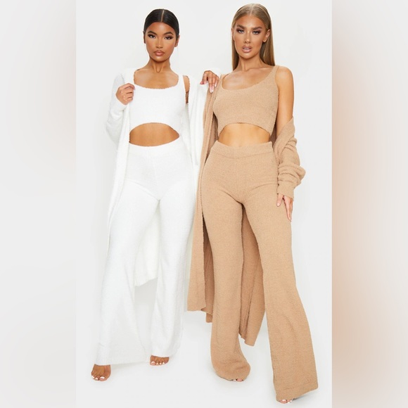 Cream Chenille Cardigan, Crop Top & Pants Set☁️ - Picture 4 of 14